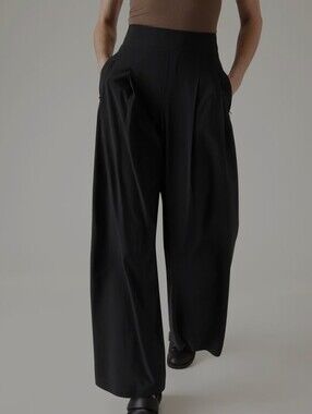 Athleta Brooklyn Heights High Rise Pleated Wide Leg Pants Black 12T Tall